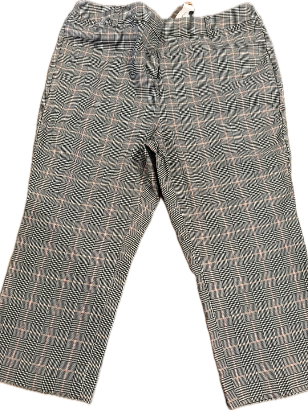Lane Bryant Plaid Cropped Dress Pants in Gray with Pink Windowpane